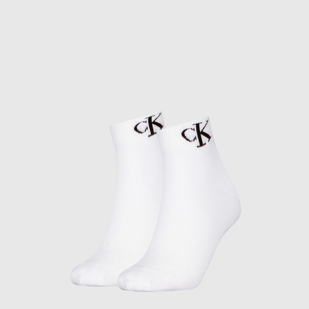 2 Pack Quarter Monogram Sock - White