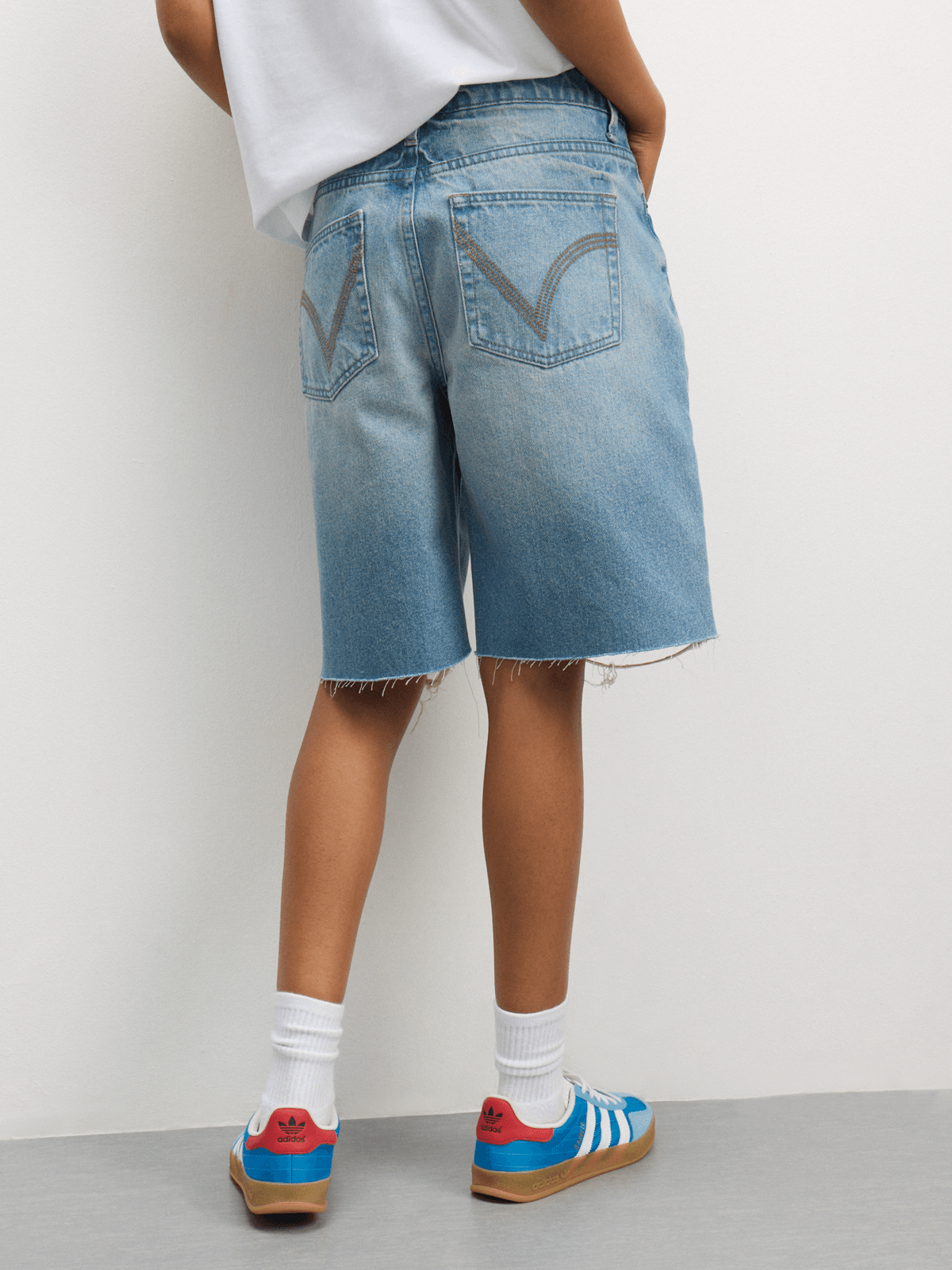 Redbat Women's Raw Hem Bermuda Blue Denim Shorts