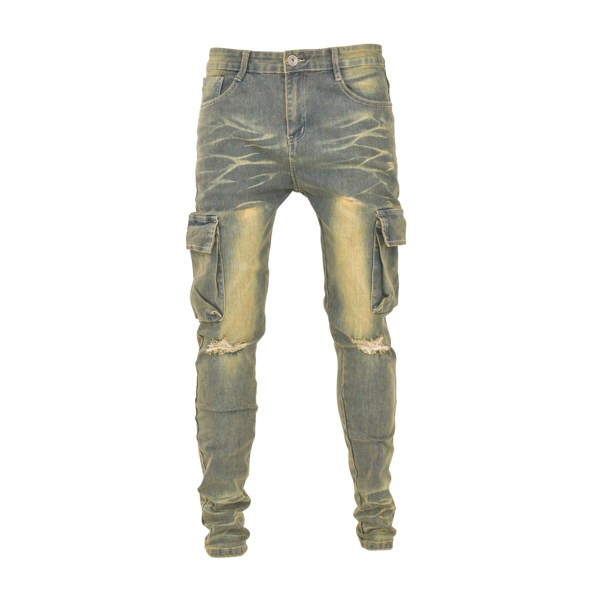 Rugged Fade Cargo Distressed Skinny Denim