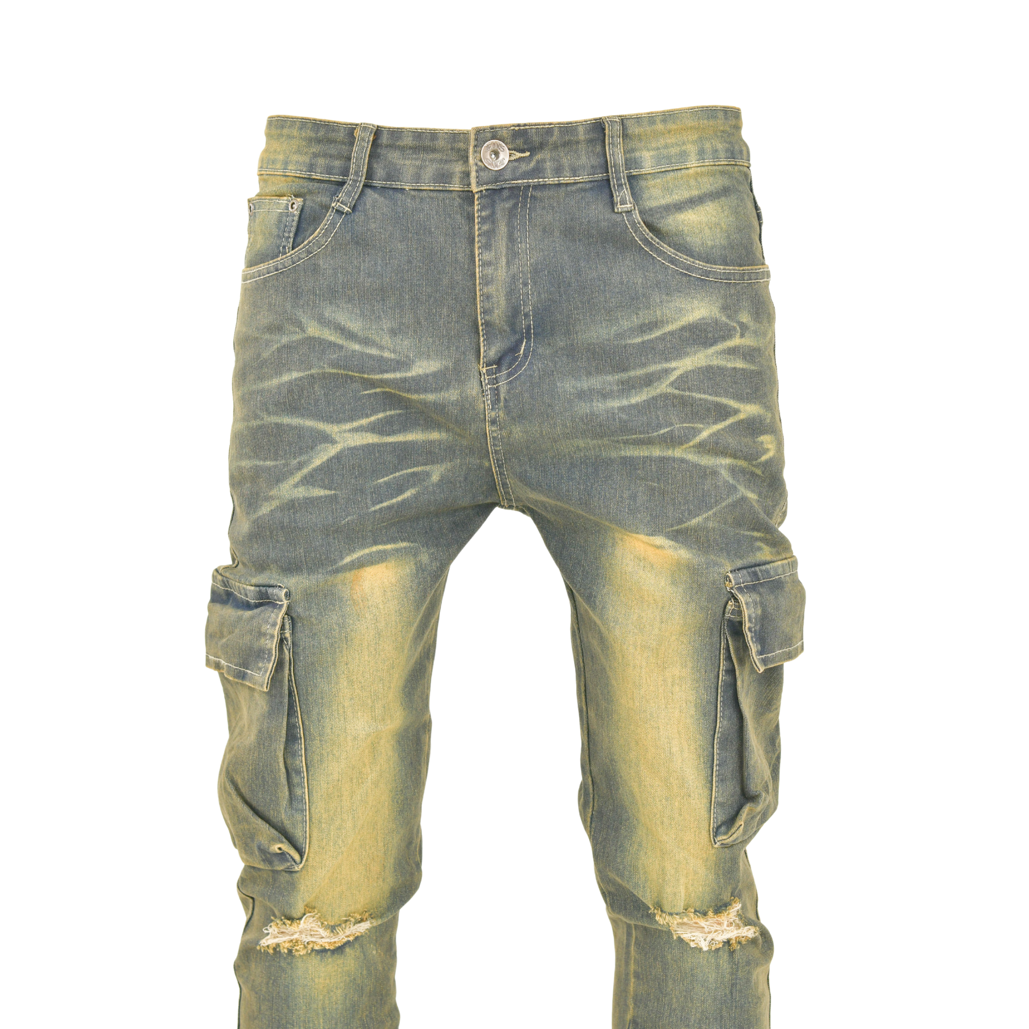 Rugged Fade Cargo Distressed Skinny Denim