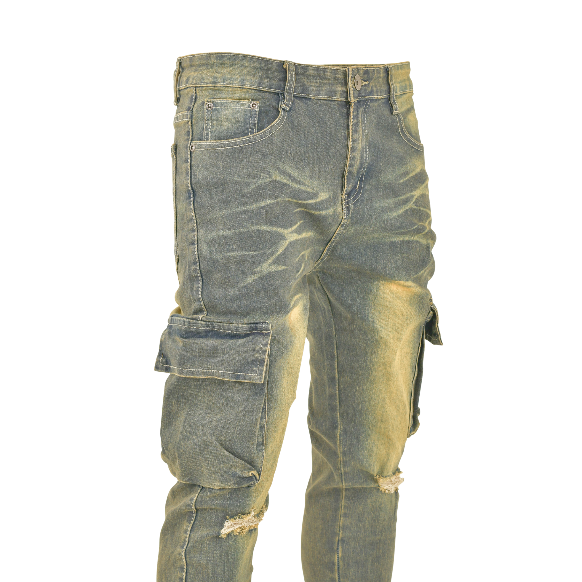 Rugged Fade Cargo Distressed Skinny Denim