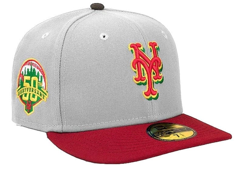New Era New York Mets Grey & Cardinal Burgundy 50 Year Anniversary Fitted Hat 7 1/4
